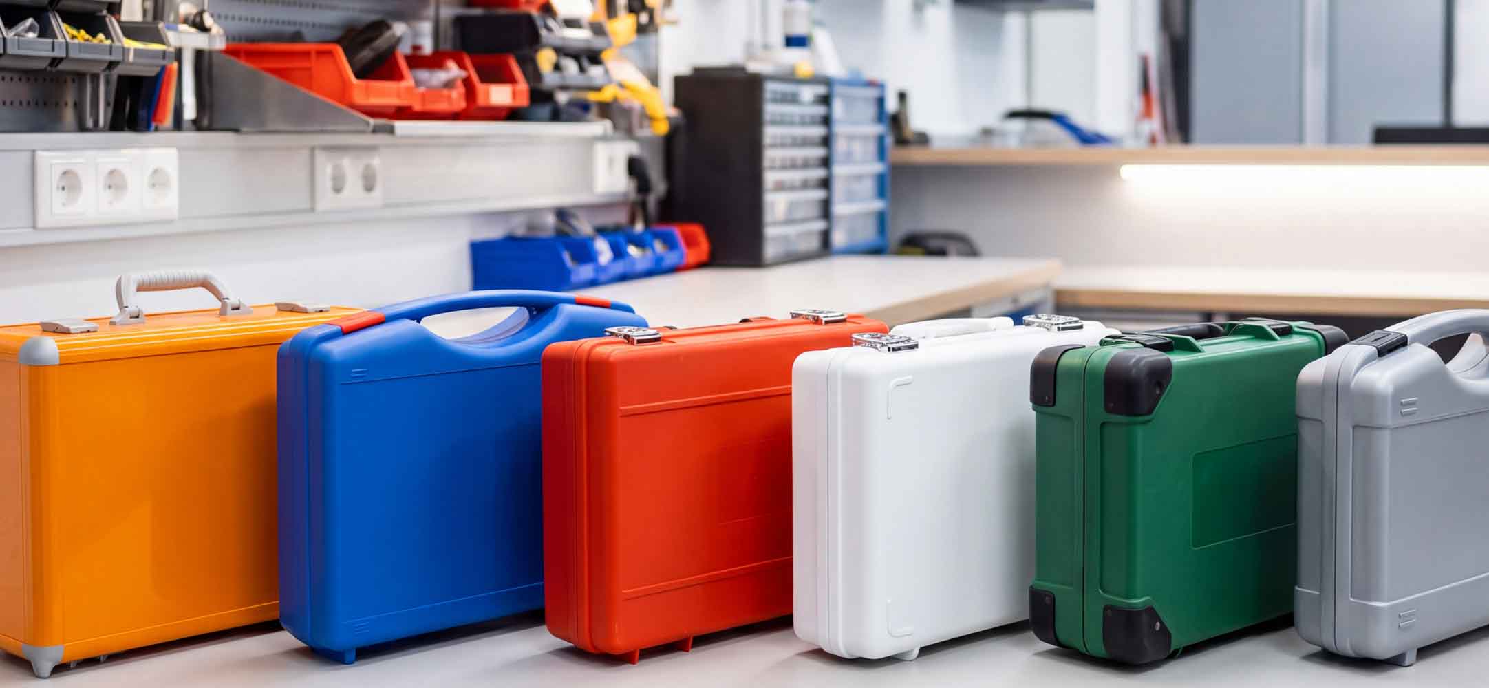Großes maßgefertigtes Flightcase für den sicheren Transport technischer Geräte in einem Flugzeughangar.