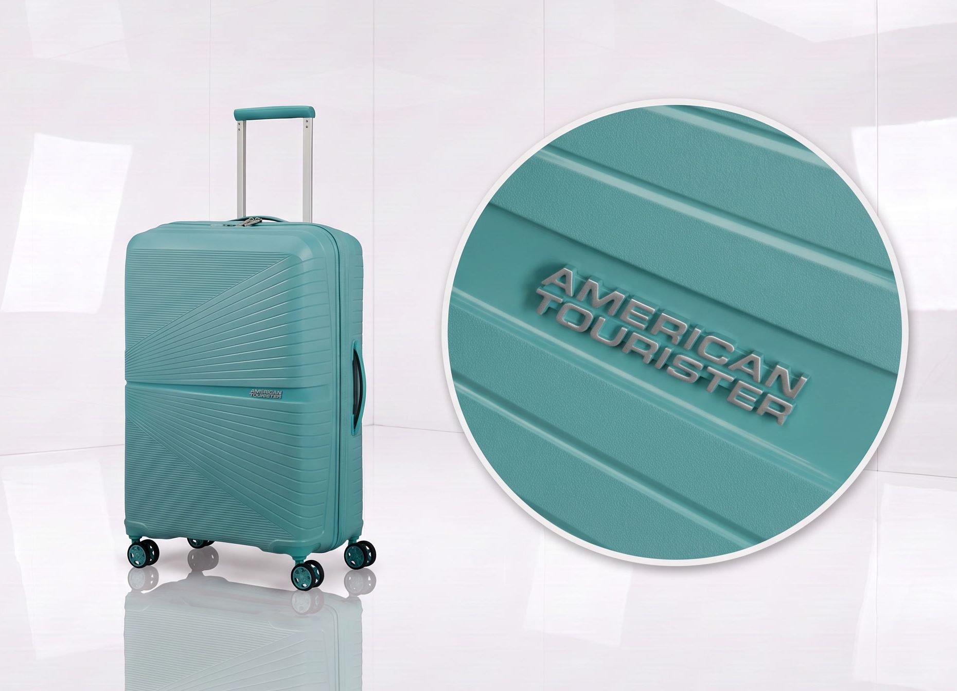 American Tourister Airconic Koffer | Reisekoffer bei Kongsbak American Tourister Airconic Reisekoffer in Türkis mit Hartschale und vier Doppelrollen